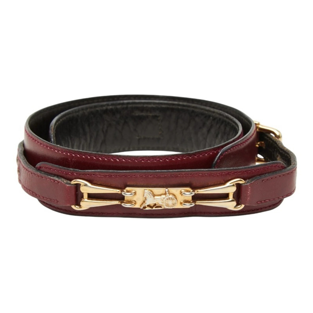 Celine Vintage Carriage Buckle Belt, Wine Red/Bordeaux Leather, Women's CELINE - Picture 1 of 7